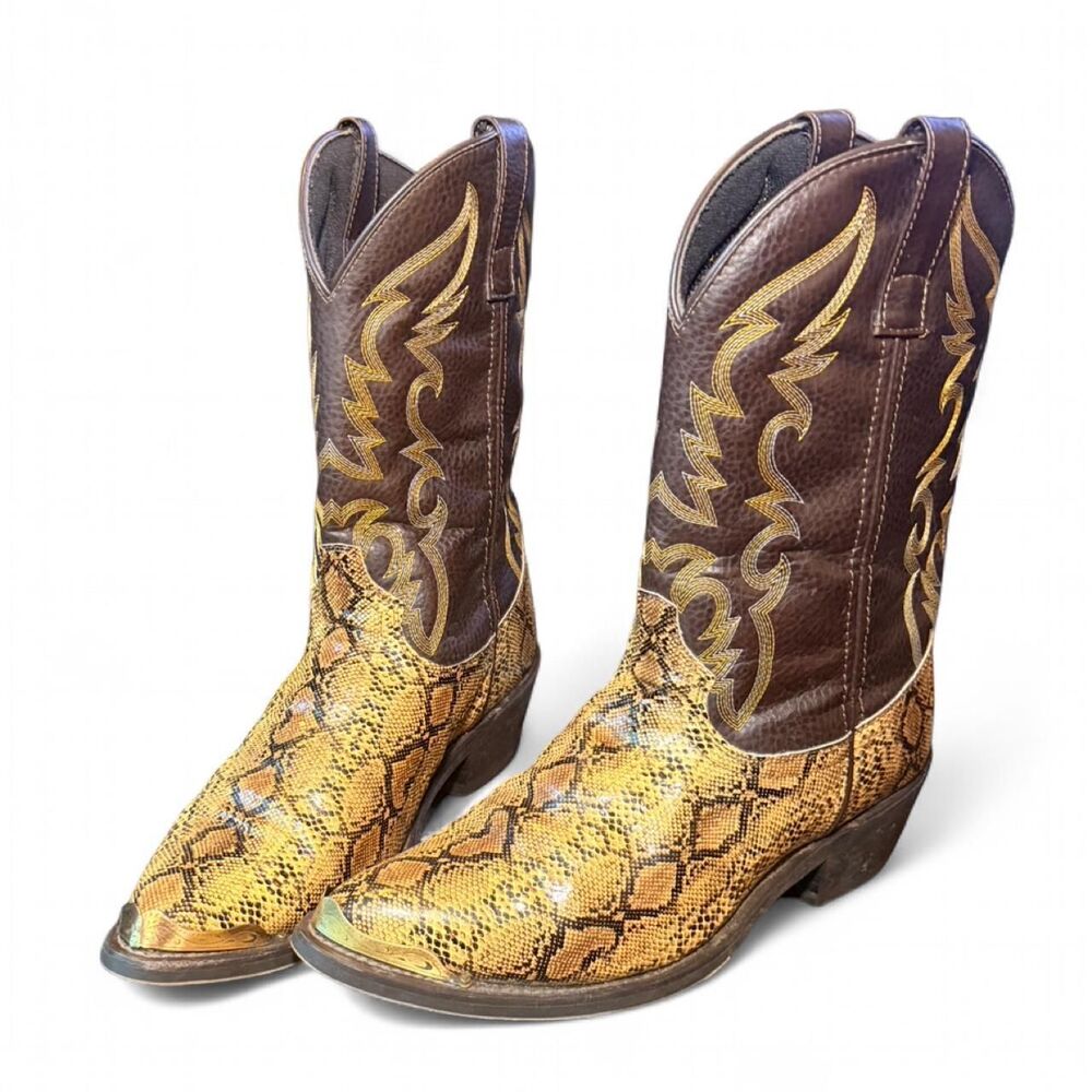 Laredo Monty 68068 Men’s 9.5D Python Print Cowboy Boots Brown Western J Toe